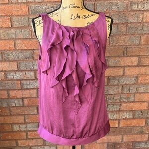LOFT Pink/Purple Ruffle Front Blouse (M)